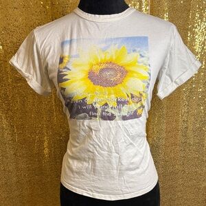 French Pastry White Tee with Sunflower Print